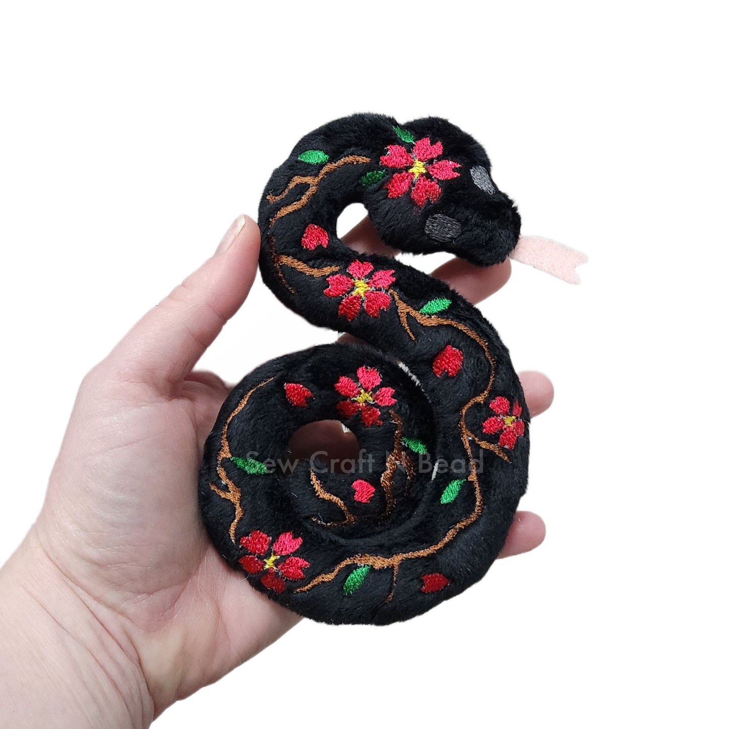 Black Snake Plush with Red Sakura Details (READY TO SHIP)