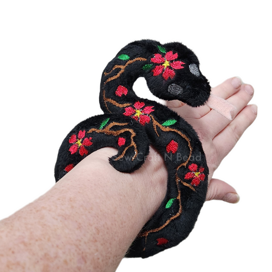 Black Snake Plush with Red Sakura Details (READY TO SHIP)