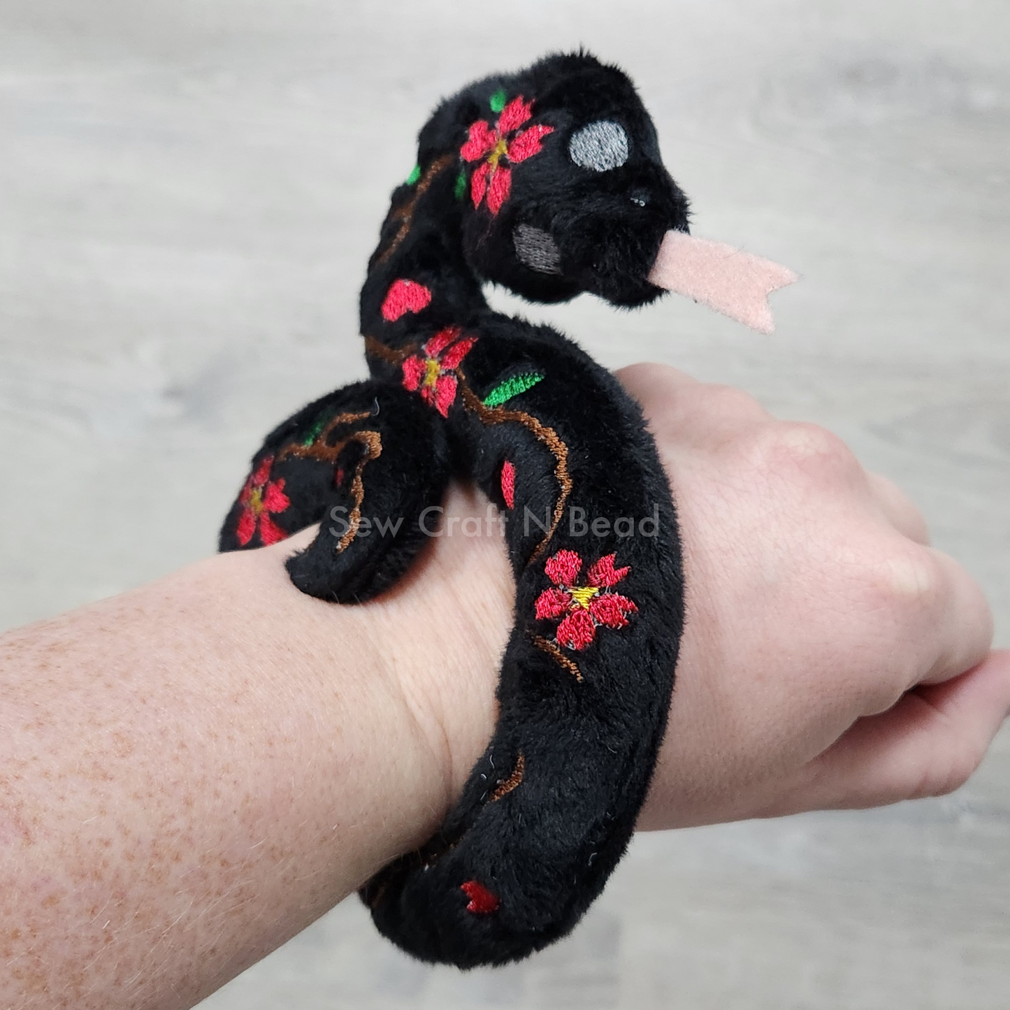 Black Snake Plush with Red Sakura Details (MADE TO ORDER)