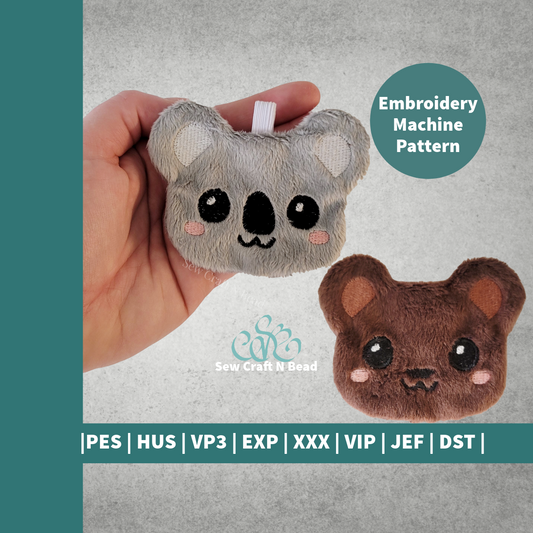 Bear and Koala Bear Bundle Plush Keychain - ITH Embroidery PATTERN