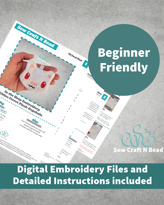 Albino Ferret Plush Keychain - ITH Embroidery PATTERN