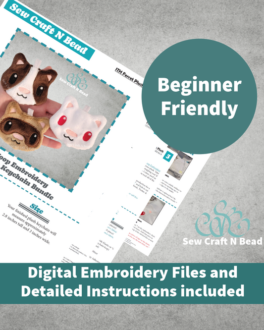 Ferret Bundle Plush Keychain - ITH Embroidery PATTERN