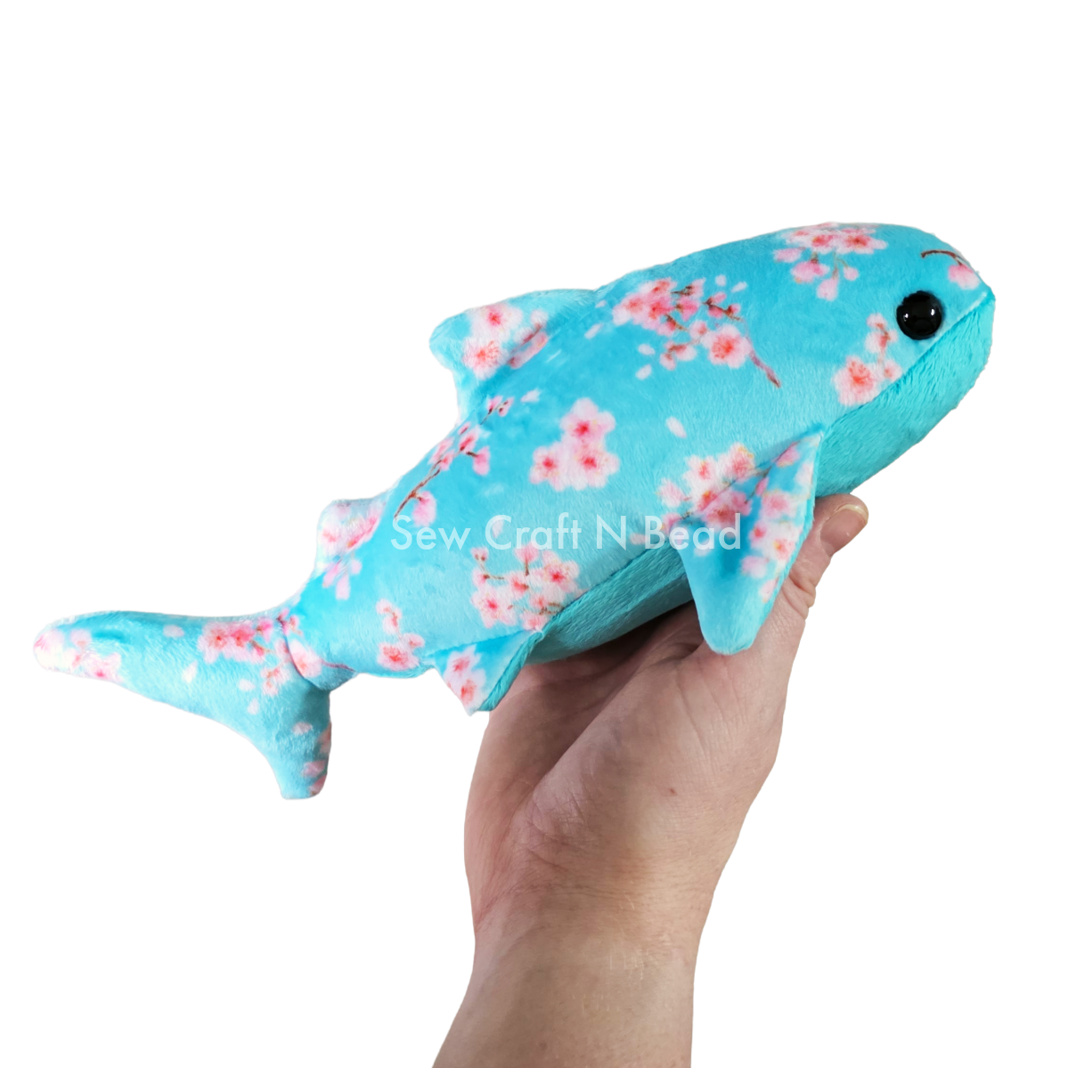 Teal Cherry Blossom Whale Shark Plush (READY TO SHIP)