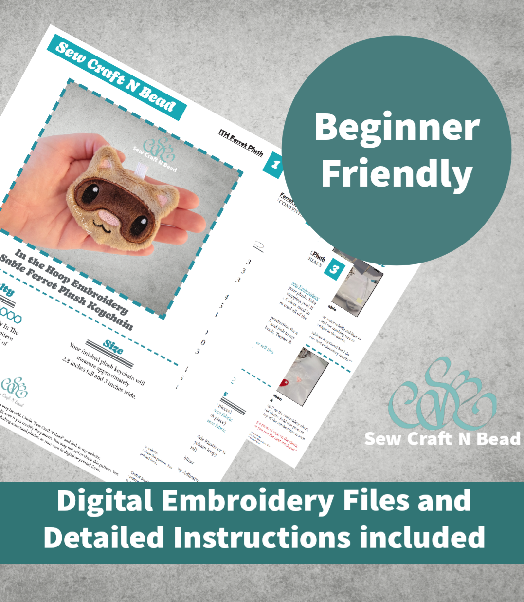 Ferret Sable Plush Keychain - ITH Embroidery PATTERN