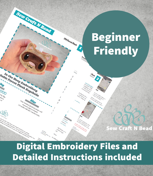 Ferret Sable Plush Keychain - ITH Embroidery PATTERN