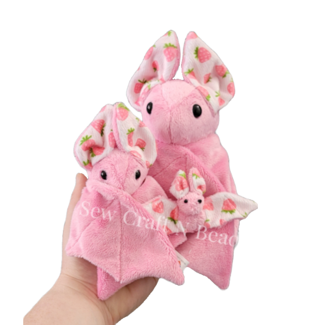 Pink Strawberry Bat Plush Scented or No Scent MADE TO ORDER