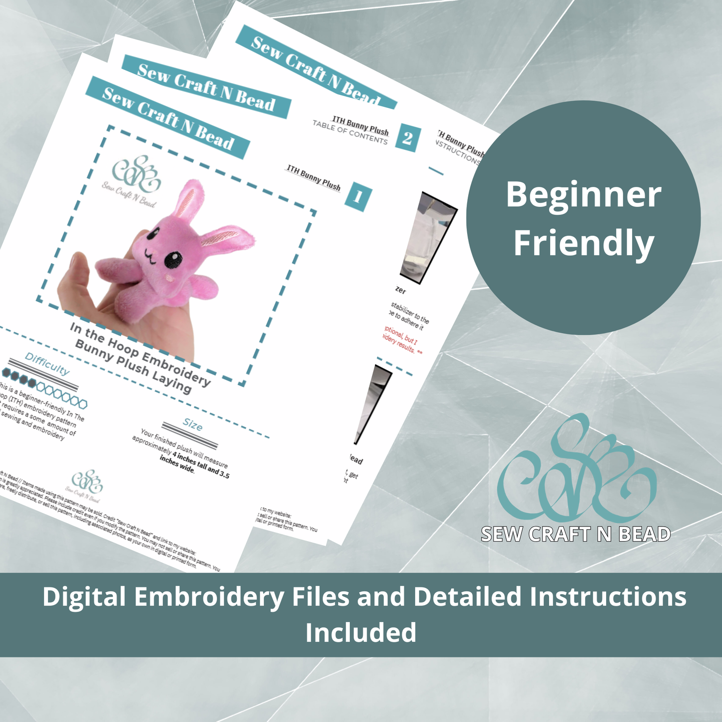 Bunny Rabbit Beanie Plush Laying - ITH Embroidery PATTERN