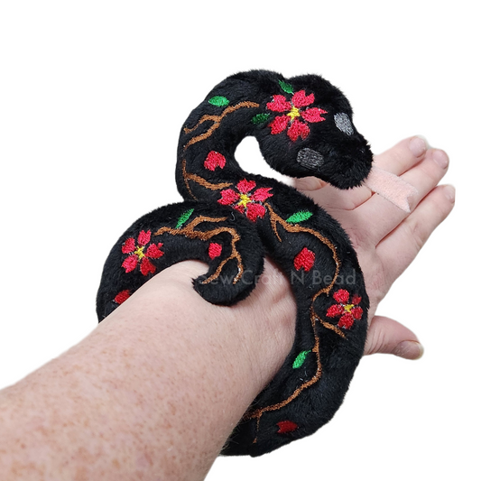 Black Snake Plush with Red Sakura Details (MADE TO ORDER)
