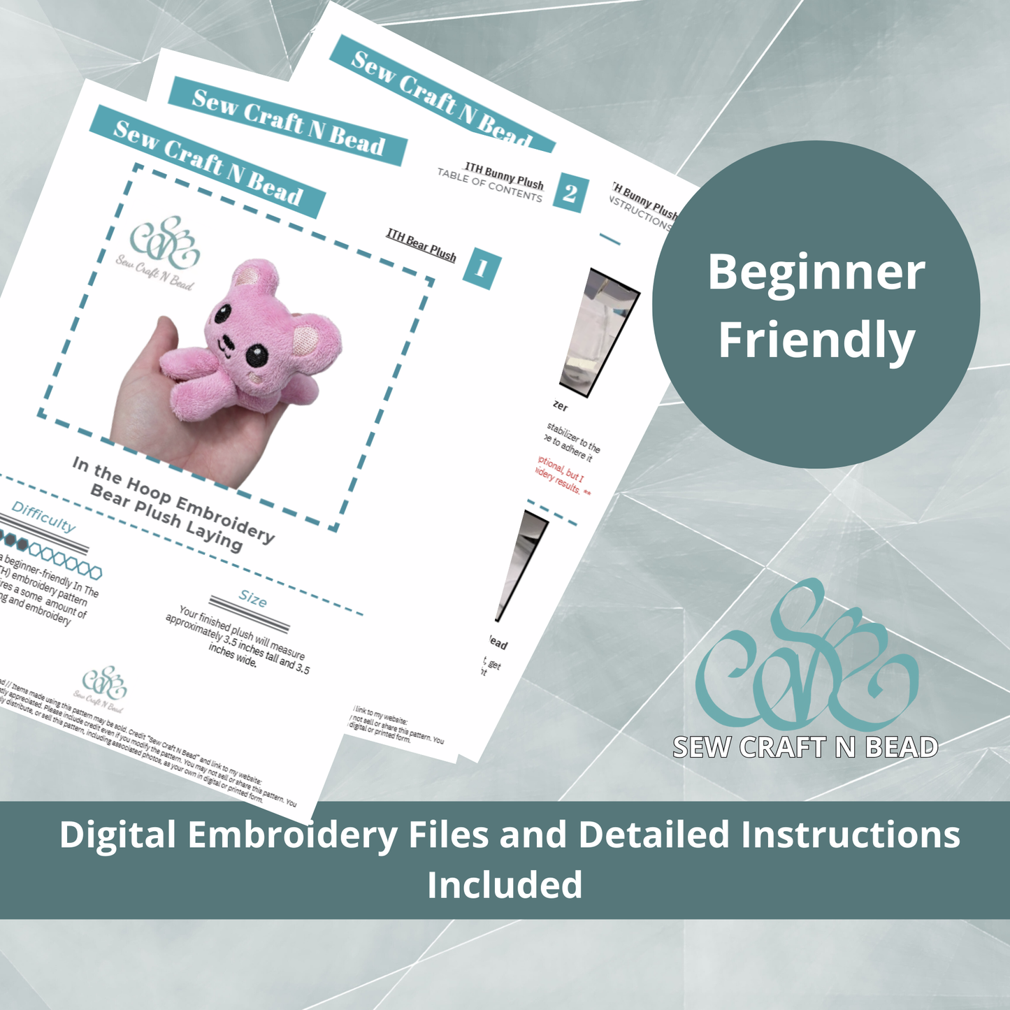 Bear Beanie Plush Laying - ITH Embroidery PATTERN