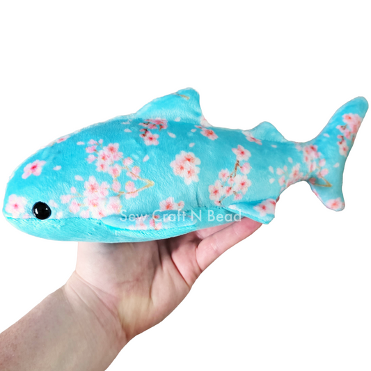 Teal Cherry Blossom Whale Shark Plush (READY TO SHIP)