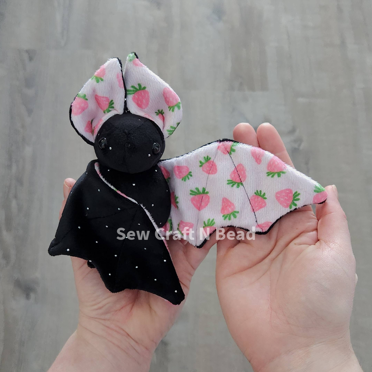 Black Pink Strawberry Bat Plush with Rhinestones (READY TO SHIP)