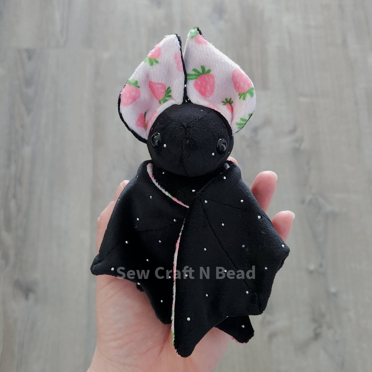 Black Pink Strawberry Bat Plush with Rhinestones (READY TO SHIP)