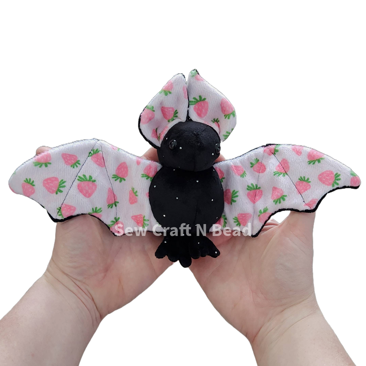 Black Pink Strawberry Bat Plush with Rhinestones (READY TO SHIP)