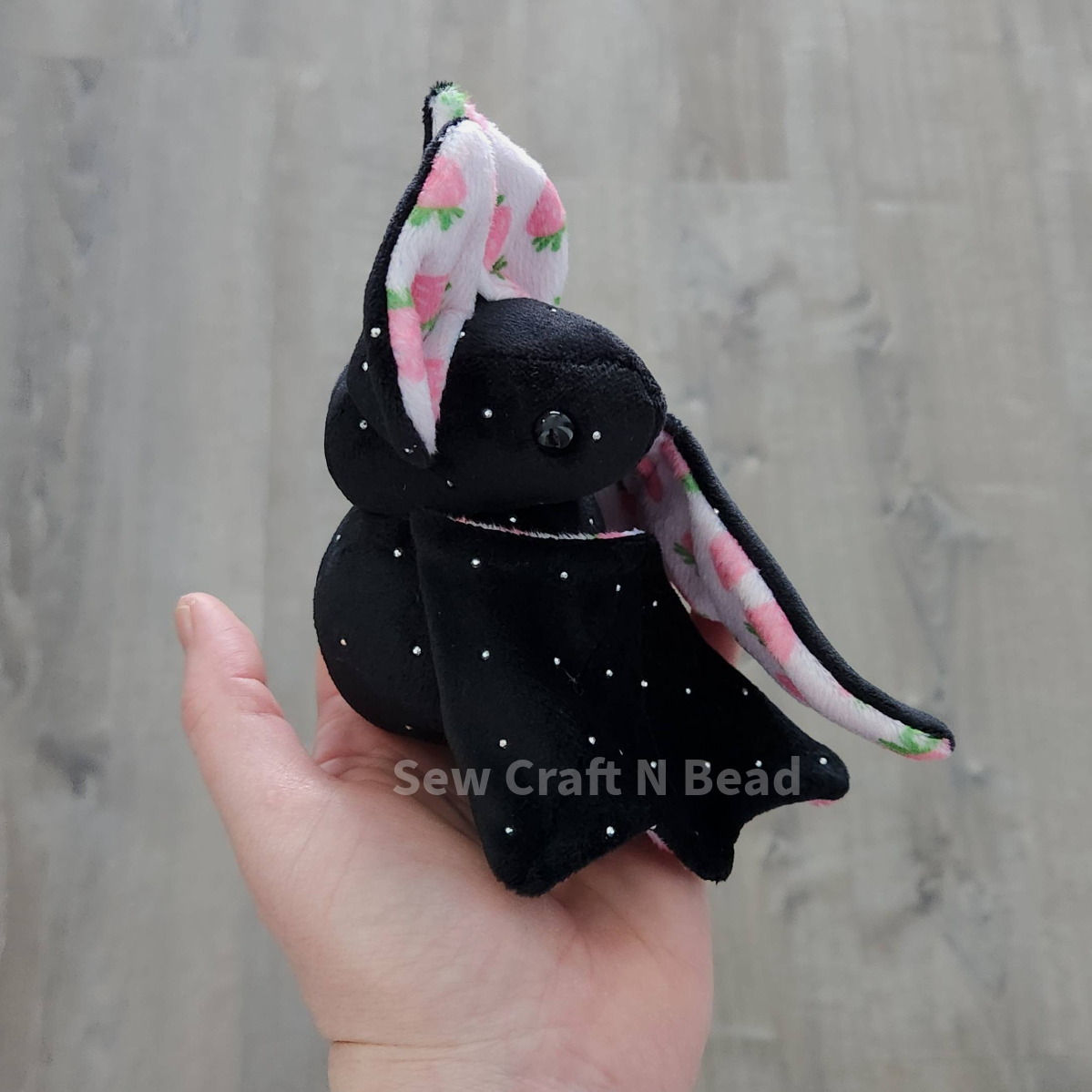 Black Pink Strawberry Bat Plush with Rhinestones (READY TO SHIP)