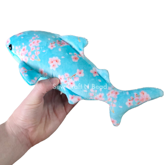 Teal Cherry Blossom Whale Shark Plush (READY TO SHIP)